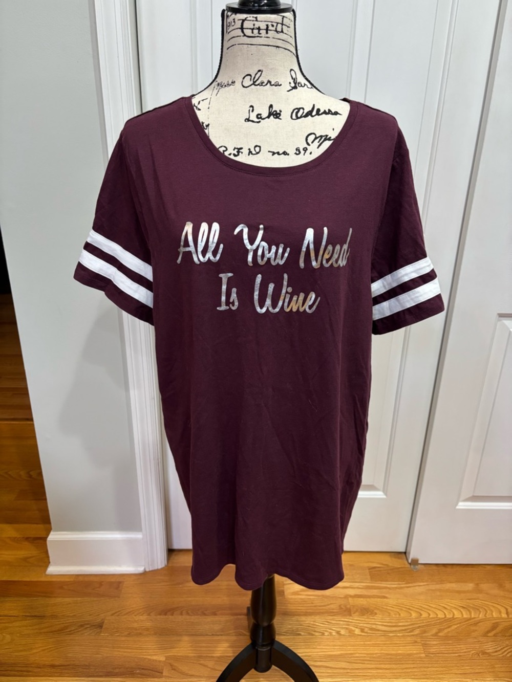 Lane Bryant 22/24 Maroon & Silver All You Need is Wine Short Sleeve Tee  EUC